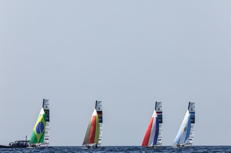Mixed Multihull Medal Race at Paris2024 on August 8, 2024 in Marseille, France photo copyright World Sailing / Sander van der Borch taken at  and featuring the Nacra 17 class