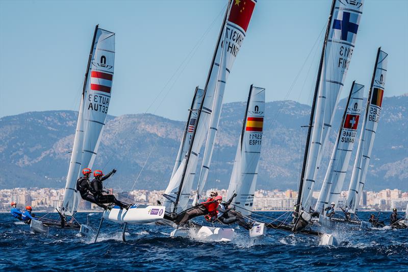 Close action in Nacra 17 - 54th Trofeo Princesa Sofia Mallorca by FERGUS day 1 photo copyright Sailing Energy / Trofeo Princesa Sofía Mallorca taken at Real Club Náutico de Palma and featuring the Nacra 17 class