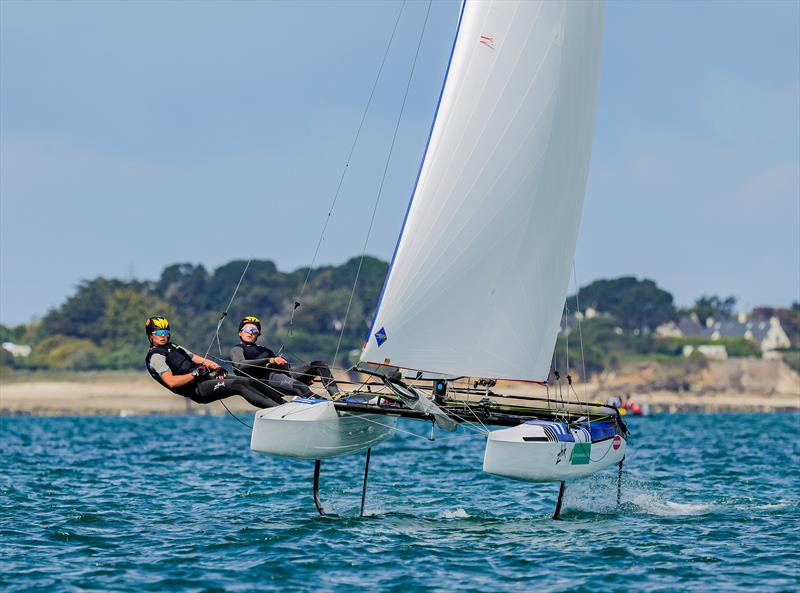 Archie Gargett and Sarah Hoffman during the 2026 49er, 49erFX & Nacra 17 Worlds at Quiberon photo copyright Sailing Energy taken at Institut National du Nautisme and featuring the Nacra 17 class