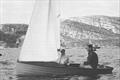 Mike and Helen Jackson in March Hare at Llandudno in the mid 1960s (a home-made boat, with home-made mast, sails and foils) © Jackson family