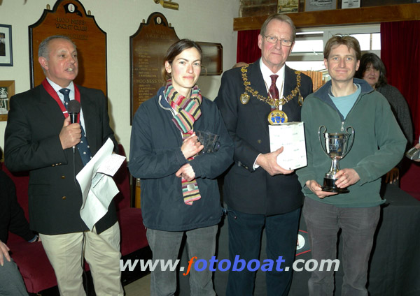 The Mayor of Medway presents the Hoo Freezer Cup to Graham Camm & Zoe Ballantyne photo copyright Richard Janulewicz / www.fotoboat.com taken at Hoo Ness Yacht Club and featuring the National 12 class