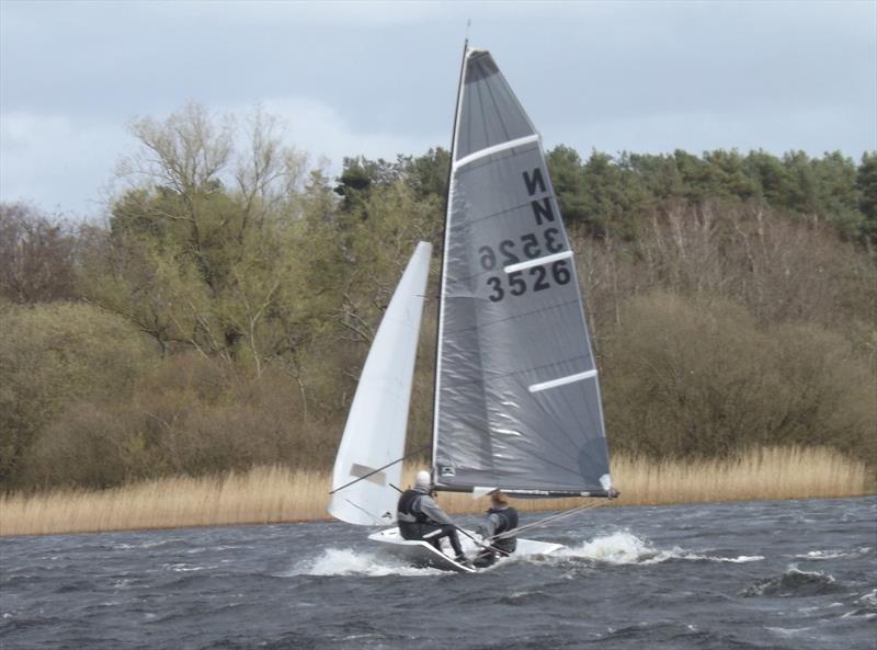 Chris Day and Sophie Richards, 2nd overall, here showing off their superb boat handling skills in the very stormy second race that saw everyone else DNF at the National 12 Scottish Championships photo copyright Angus Beyts taken at Annandale Sailing Club and featuring the National 12 class