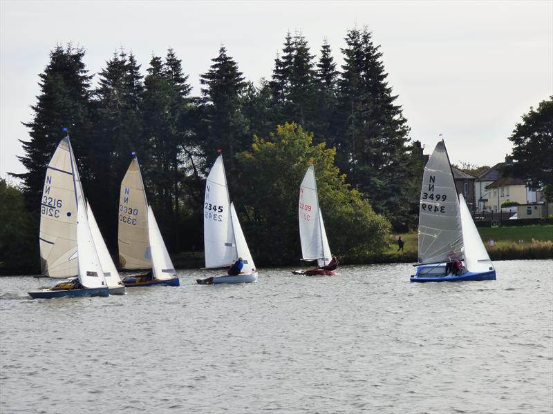 The fleet during the first beat of race 1 during the Yeadon National 12 Open photo copyright Howard Chadwick taken at Yeadon Sailing Club and featuring the National 12 class