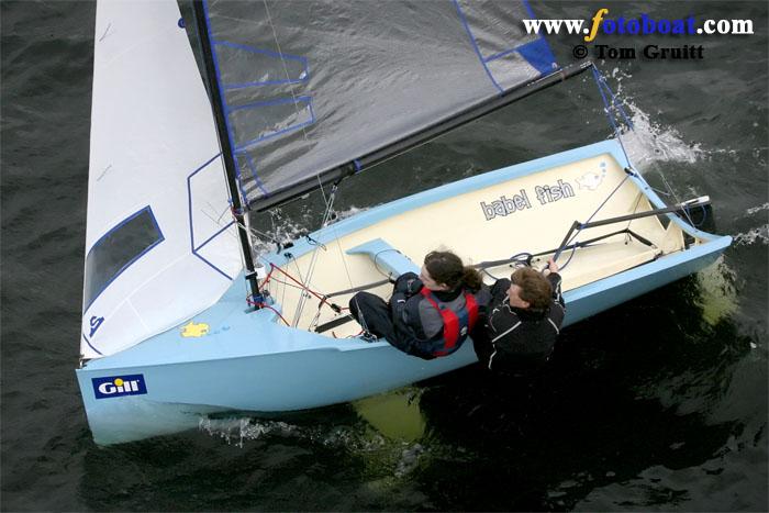 Graham Camm and Sam Childs at the Battle of the Classes pursuit race (London Boat Show) photo copyright Tom Gruitt / www.fotoboat.com taken at  and featuring the National 12 class