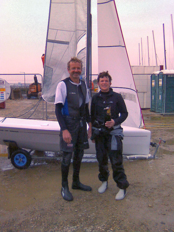 Jo Richards and Sophie Mackley win the National 12 Burton Cup on Monday at Thorpe Bay photo copyright Malcolm Mackley taken at Thorpe Bay Yacht Club and featuring the National 12 class