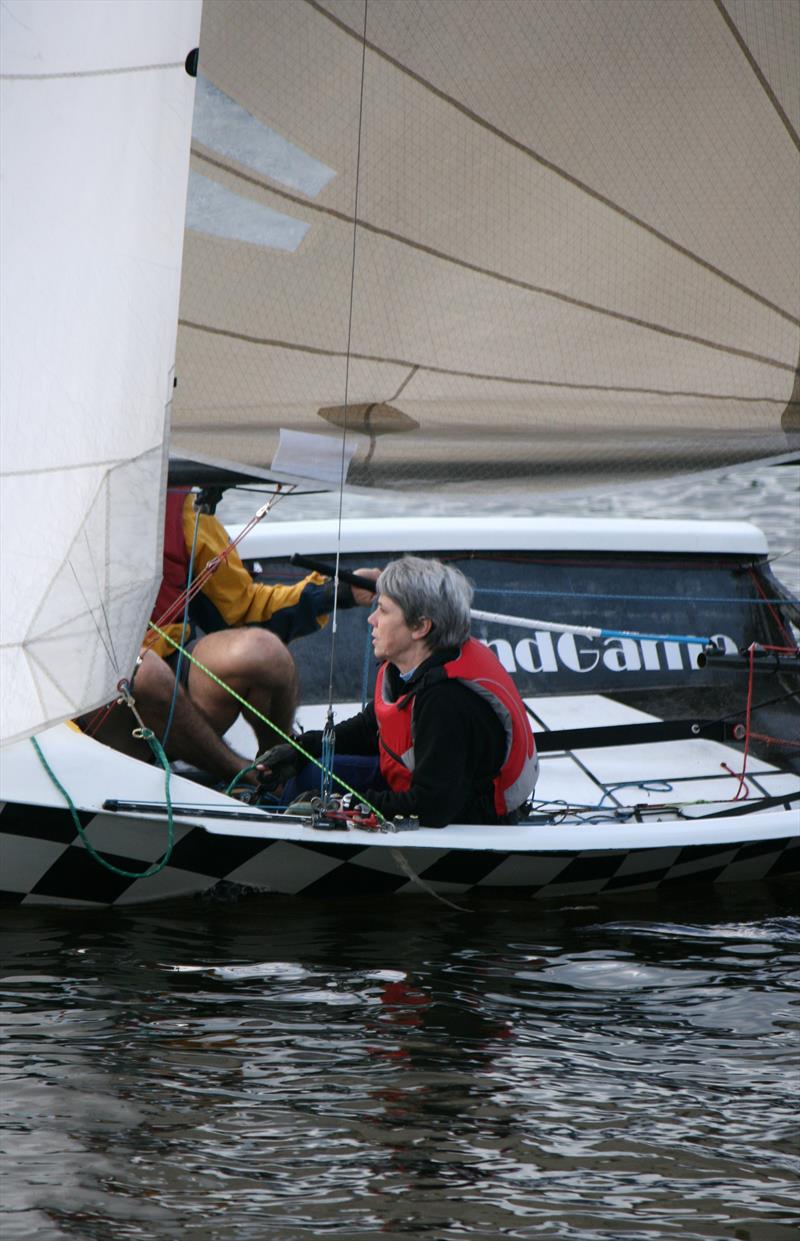 Margaret Purkis crewing for Nigel Playford in `End Game` his carbon Final Chapter National 12 during the Yorkshire Ouse 1938 Race photo copyright Pauline Kerslake taken at Yorkshire Ouse Sailing Club and featuring the National 12 class