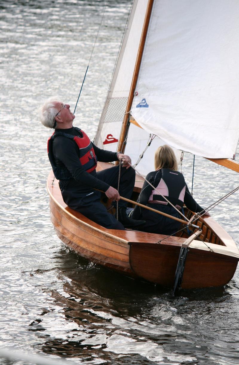 Brian Herring seeking inspiration in his 1937 Uffa King National 12, crewed by Ros Stevenson during the Yorkshire Ouse 1938 Race photo copyright Pauline Kerslake taken at Yorkshire Ouse Sailing Club and featuring the National 12 class