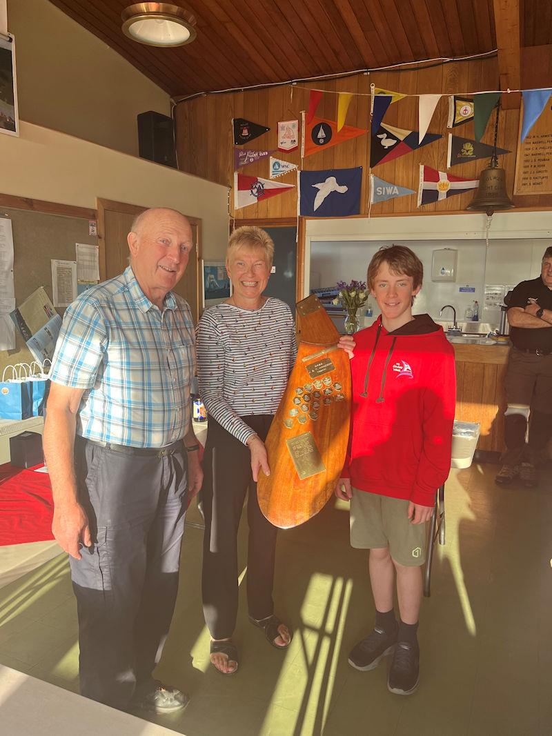 Solway Yacht Club Autumn Open - Liz Train presents the J&T Hancock Vintage N12 trophy to handicap winners Ian Purkis and Toby Iglehart  photo copyright Nicola McColm taken at Solway Yacht Club and featuring the National 12 class