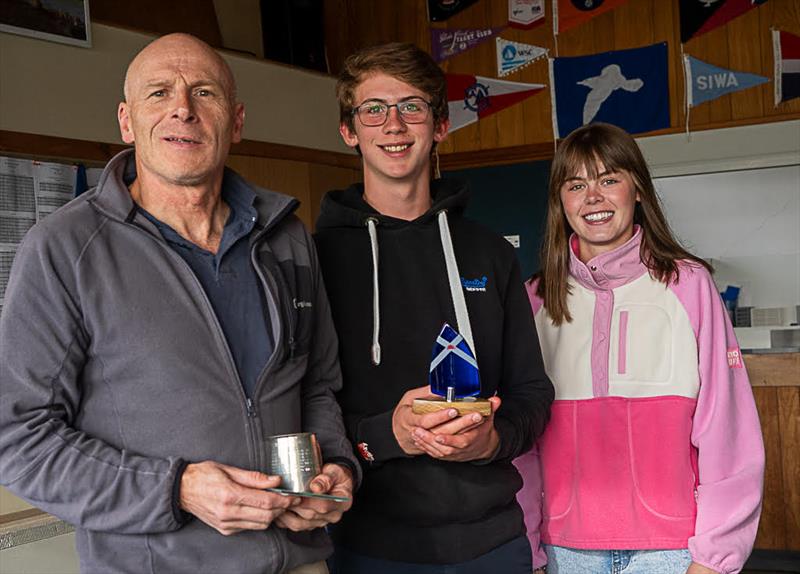 intage winners, Richard Colbeck and Matthew Wherry presented with their prizes by PRO Sally Mackay in the Scottish National 12 Championship at Solway Yacht Club photo copyright Margaret Purkis taken at Solway Yacht Club and featuring the National 12 class