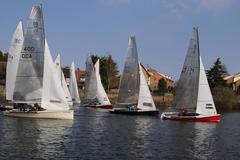 Start of the third race during the Tamesis Club National 18 Spring Challenge photo copyright Carolyne Vines taken at Tamesis Club and featuring the National 18 class