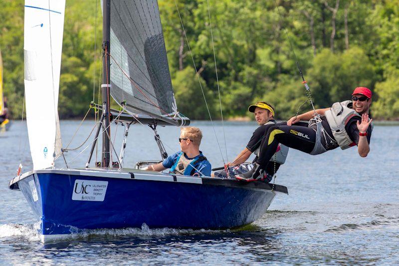 Peter Gray, Simon Forbes and Sam Jones win the Lord Birkett Memorial Trophy 2019 at Ullswater photo copyright Tim Olin / www.olinphoto.co.uk taken at Ullswater Yacht Club and featuring the National 18 class