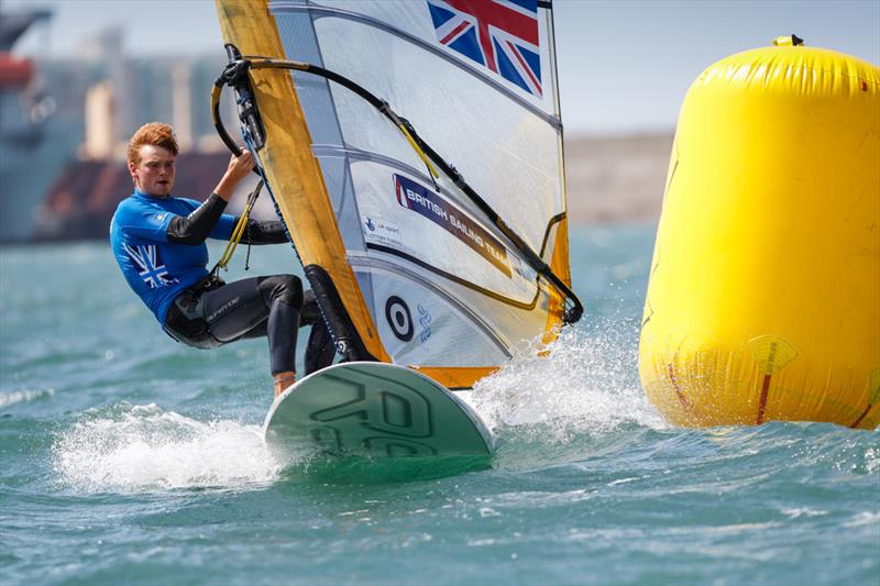 Connor Bainbridge during the Sail for Gold Regatta medal races photo copyright Paul Wyeth / RYA taken at Weymouth & Portland Sailing Academy and featuring the RS:X class