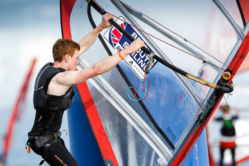 James Hatcher on day 1 of the RYA Youth National Championships photo copyright Paul Wyeth / RYA taken at Plas Heli Welsh National Sailing Academy and featuring the RS:X class