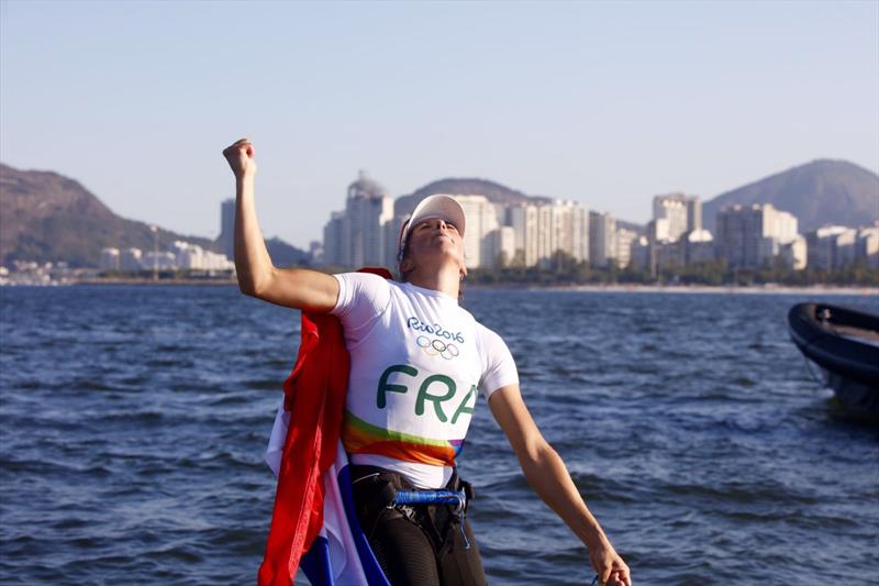 Charline's relief in the Women's RS:X class at the Rio 2016 Olympic Sailing Competition photo copyright Richard Langdon / British Sailing Team taken at  and featuring the RS:X class