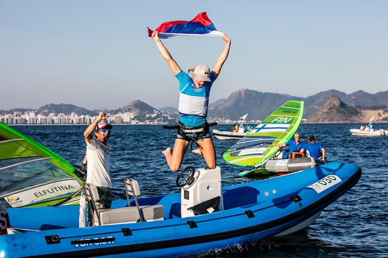 Bronze for Russia's Stefania Elfutina in the Women's RS:X class at the Rio 2016 Olympic Sailing Competition photo copyright Sailing Energy / World Sailing taken at  and featuring the RS:X class