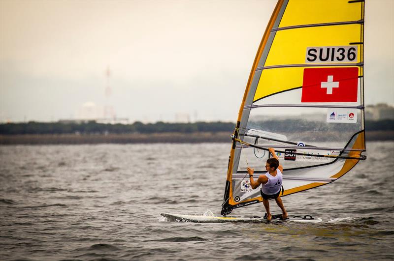 Mateo Sanz Lanz (SUI) on day 1 of 2017-18 World Cup Series in Gamagori, Japan photo copyright Jesus Renedo / Sailing Energy / World Sailing taken at  and featuring the RS:X class