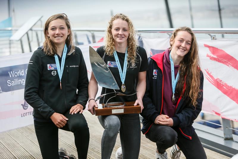 (l-r) Alysia Gibson, Erin Watson, Islay Watson after the 2018 RYA RS:X Youth National Championships at Weymouth photo copyright Paul Wyeth / RYA taken at Weymouth & Portland Sailing Academy and featuring the RS:X class