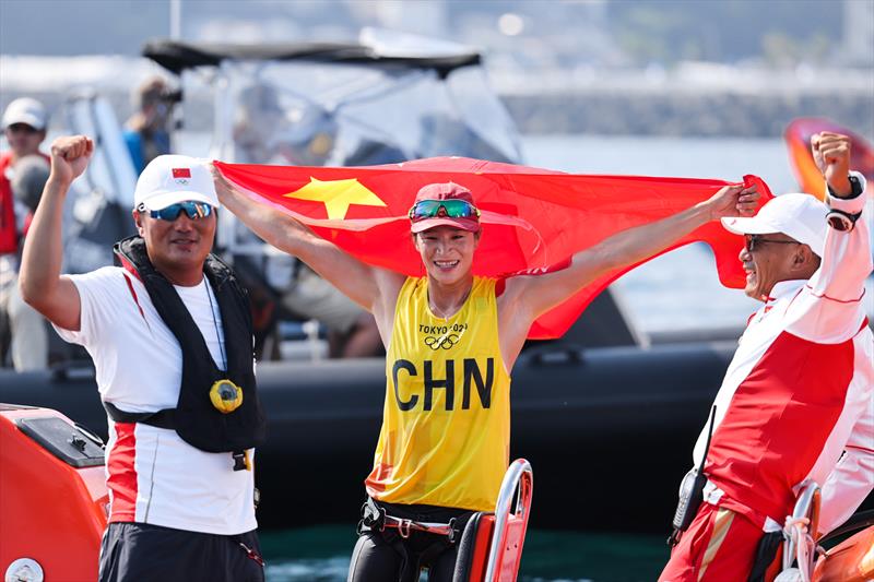 Gold for Yunxiu Lu (CHN) in the Women's Windsurfer at the Tokyo 2020 Olympic Sailing Competition - photo © Sailing Energy / World Sailing