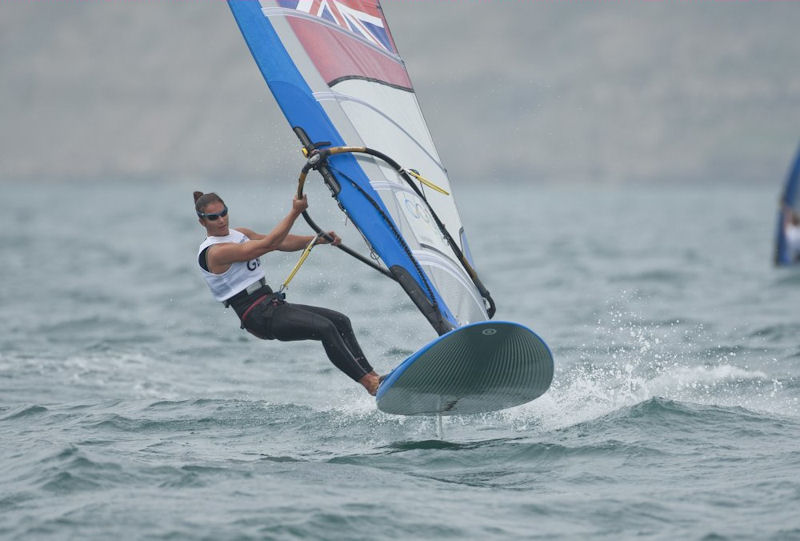 Bryony Shaw racing during the London 2012 Olympic Sailing Competition photo copyright onEdition taken at Weymouth & Portland Sailing Academy and featuring the RS:X class