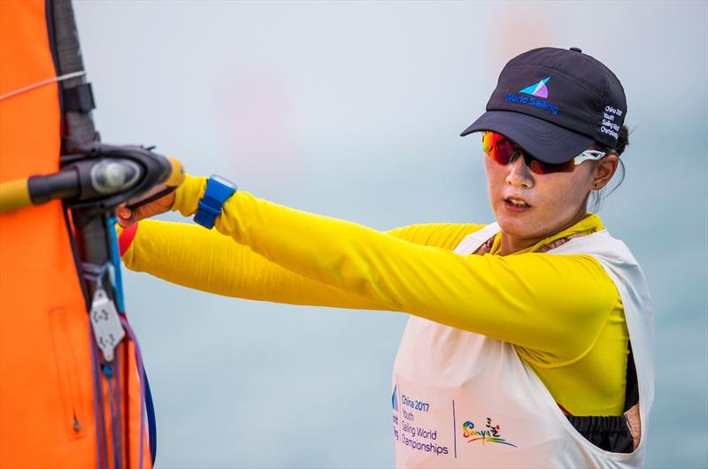 Ting Yu of China leads the RSX Girls fleet at the Youth Sailing World Championships 2017 in Sanya photo copyright Tomas Moya / Sailing Energy / World Sailing taken at  and featuring the RS:X class