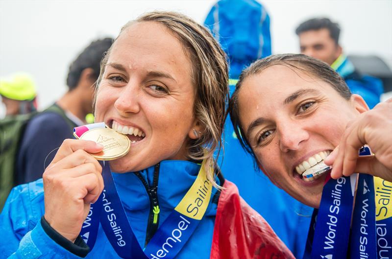 Lilian de Geus (NED)  and Charline Picon (FRA) - RS:X - Day 11 - Hempel Sailing World Championships, Aarhus, Denmark, August 2018 photo copyright Sailing Energy / World Sailing taken at  and featuring the RS:X class