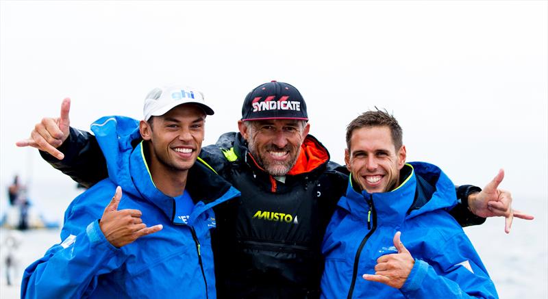 Dorian van Rijsselberghe (NED), coach Aaron McIntosh (NZL) and Kiran Badloe (NED) - RS:X - Day 11 - Hempel Sailing World Championships, Aarhus, Denmark, August 2018 - photo © Sailing Energy / World Sailing