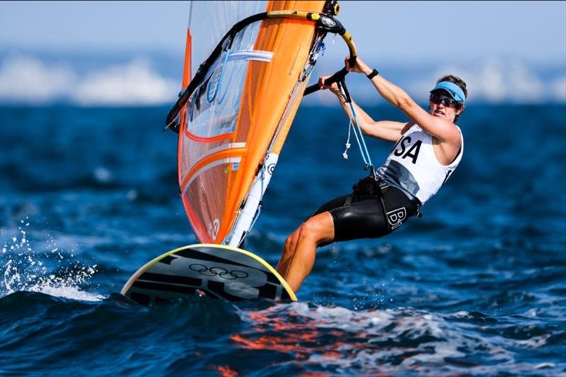 Women's RS:X athlete Farrah Hall (Annapolis, MD) making her way up the course in race 2 of 3 today. - photo © Sailing Energy / US Sailing