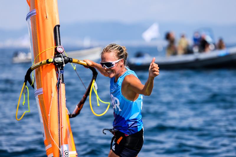 Emma Wilson wins bronze for Team GB in the women's windsurfer at the Tokyo 2020 Olympic Sailing Competition photo copyright Sailing Energy / World Sailing taken at  and featuring the RS:X class