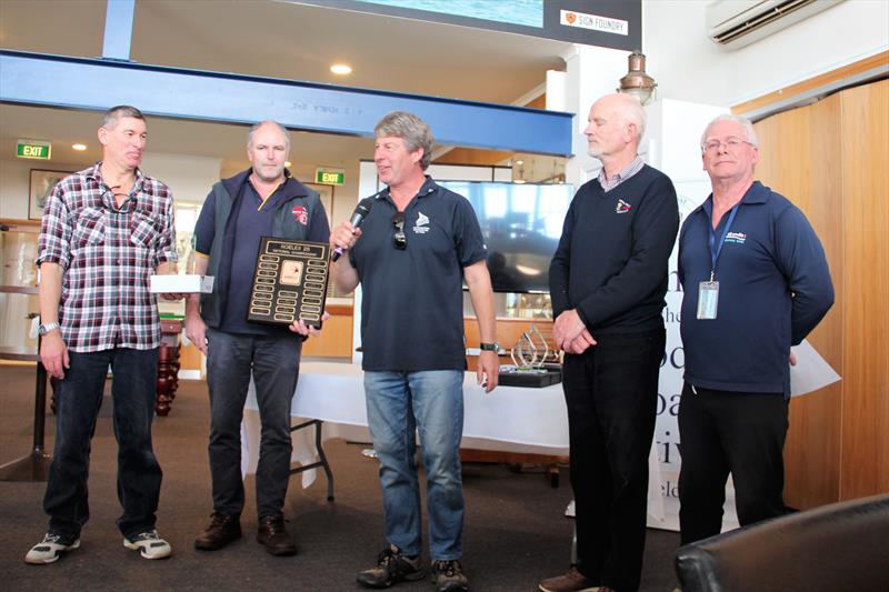Gill Noelex Australian Championship winners (l-r) Dale Collings, Warren Slater, Glenn Collings, RGYC Commodore Chris Williams, Aust. Noelex President Ron Parker photo copyright Trevor Brown taken at Royal Geelong Yacht Club and featuring the Noelex class