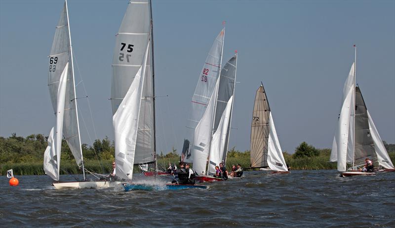 Pre-start manoeuvres in blustery conditions on Sunday during the Norfolk Punt Championships at Barton Broad photo copyright Robin Myerscough taken at Norfolk Punt Club and featuring the Norfolk Punt class