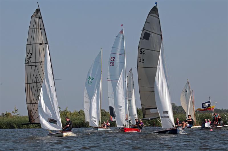 Whooper just about to maker her premature start during the Norfolk Punt Championships at Barton Broad photo copyright Robin Myerscough taken at Norfolk Punt Club and featuring the Norfolk Punt class