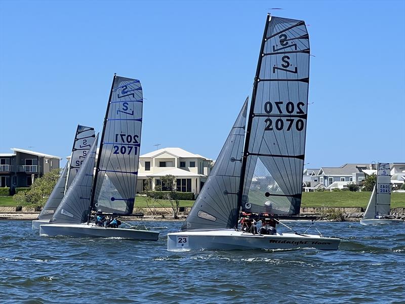 Close racing in the narrow river during the 2023 NS14 NSW State Titles photo copyright NSW NS14 Association taken at Port Macquarie Sailing Club and featuring the NS14 class