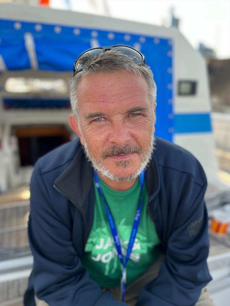 McIntyre Ocean Globe 2023 - Injured Crew member Stéphane Raguenes onboard Triana photo copyright Aïda Valceanu / OGR2023 taken at  and featuring the Ocean Globe Race class
