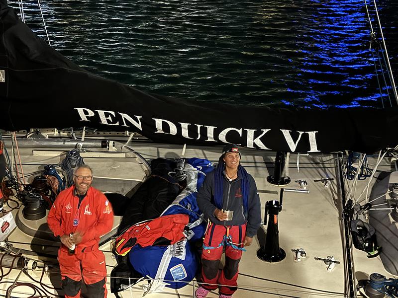 Skipper of Pen Duick VI Marie Tabarly and Navigator Philippe Péché waiting patiently in the quarantine area in Jellicoe Harbour after arriving in Auckland. All yachts are required to be checked for prohibited goods, insects and pets! photo copyright OGR2023/ Aida Valceanu taken at  and featuring the Ocean Globe Race class