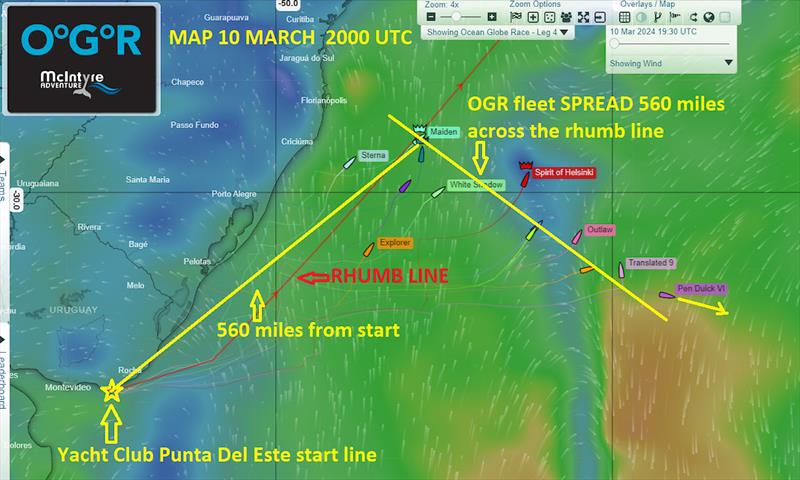 AFTER FIVE DAYS RACING THE OGR FLEET is currently split 560 miles apart line abreast to the RHUMB LINE when only 560 miles from the start along the RHUMB LINE! Think about that for a minute and PEN DUICK VI is still heading 101 true. AMAZING TO WATCH photo copyright OGR2023 taken at  and featuring the Ocean Globe Race class