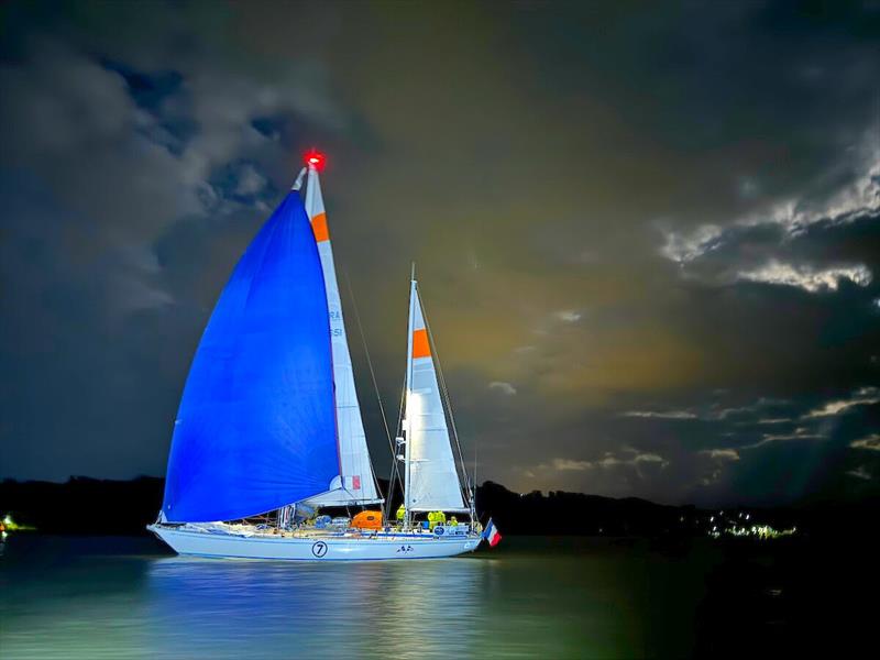 The immaculate Swan 65, skippered by the beaming Dominique Dubois, completed their circumnavigation under spinnaker photo copyright Aïda Valceanu / OGR2023 taken at  and featuring the Ocean Globe Race class