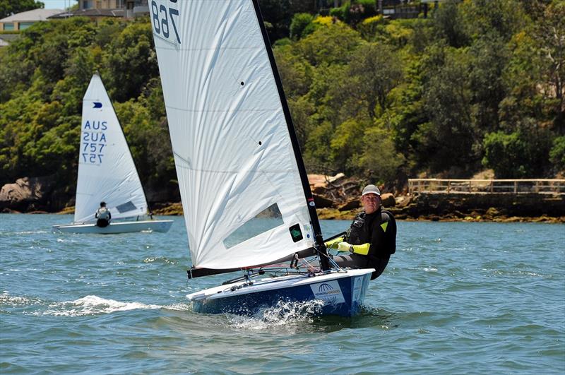 Five-time defending champion Mark Jackson on day 2 at the Australian OK Nationals photo copyright Bruce Kerridge taken at Drummoyne Sailing Club and featuring the OK class
