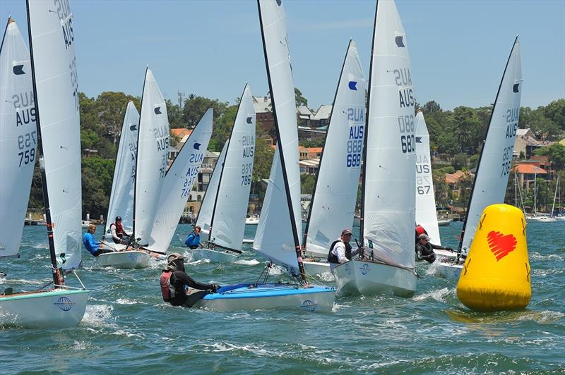 Tight mark rounding during the Australian OK Nationals photo copyright Bruce Kerridge taken at Drummoyne Sailing Club and featuring the OK class