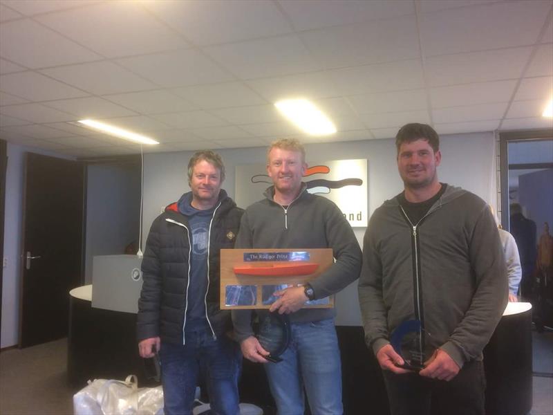 OK Spring Cup top three (l-r) Jim Hunt (2nd), Charlie Cumbley (1st), Luke Gower (3rd) photo copyright Sue Byers taken at Royal Yacht Club Hollandia and featuring the OK class