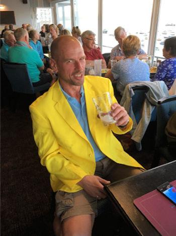 The yellow 'dick of the day' jacket on day 1 of the International OK Dinghy UK Nationals photo copyright Karen Robertson taken at Brixham Yacht Club and featuring the OK class