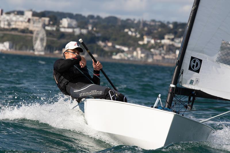 Will Heritage during the International OK Dinghy UK Nationals at Brixham photo copyright Gareth Fudge / www.boatographic.co.uk taken at Brixham Yacht Club and featuring the OK class