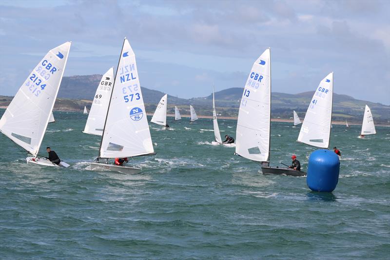 Fergus Barnham, Luke Gower and Alex Scoles at the leeward mark during the OK Nationals at Abersoch photo copyright Peter Hawkins / SCYC taken at South Caernarvonshire Yacht Club and featuring the OK class