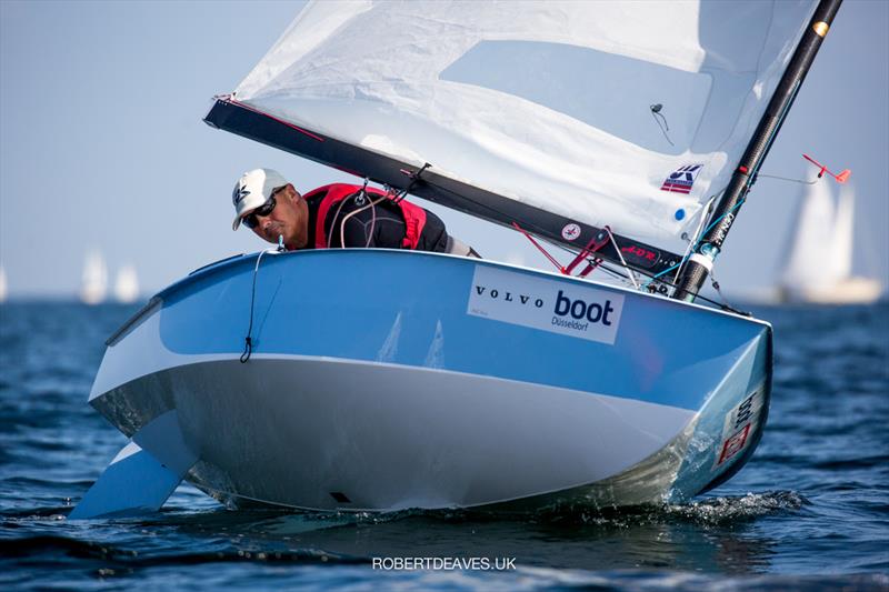 Bo Petersen in the OK class on day 1 of Kieler Woche 2021 photo copyright Robert Deaves / www.robertdeaves.uk taken at Kieler Yacht Club and featuring the OK class