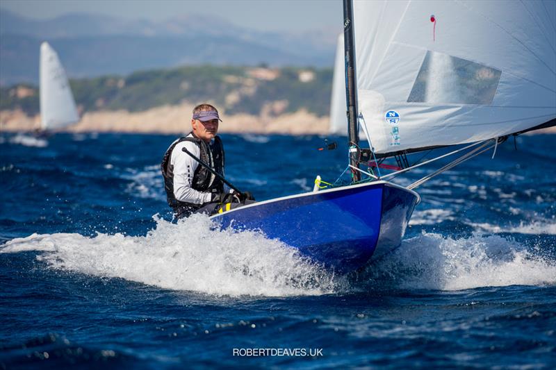 Lauent Hay on day 3 of the OK Dinghy Autumn Trophy 2021 photo copyright Robert Deaves taken at Société Nautique de Bandol and featuring the OK class