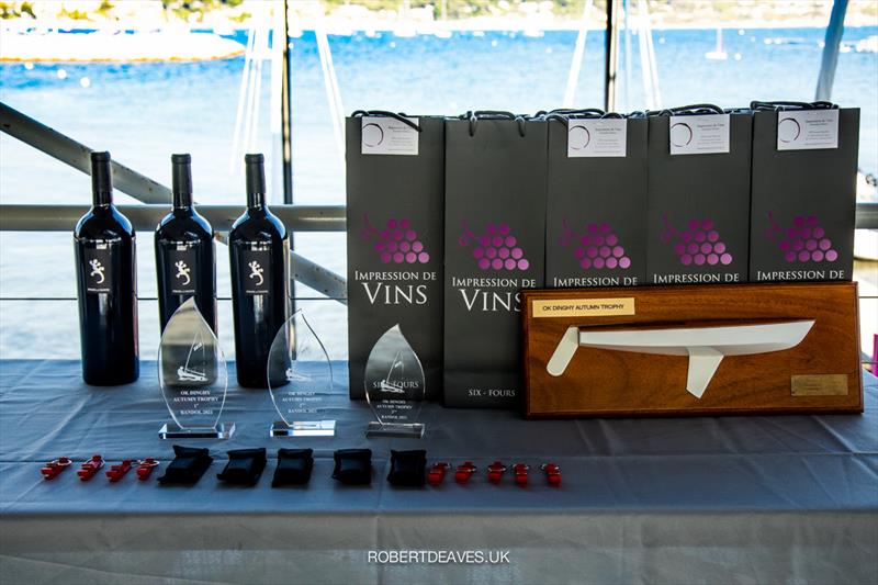 Prizes at the OK Dinghy Autumn Trophy 2021 photo copyright Robert Deaves taken at Société Nautique de Bandol and featuring the OK class