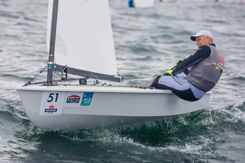 Andre Budzien in the lead on day 2 of the OK Dinghy World Championship photo copyright Robert Deaves taken at  and featuring the OK class