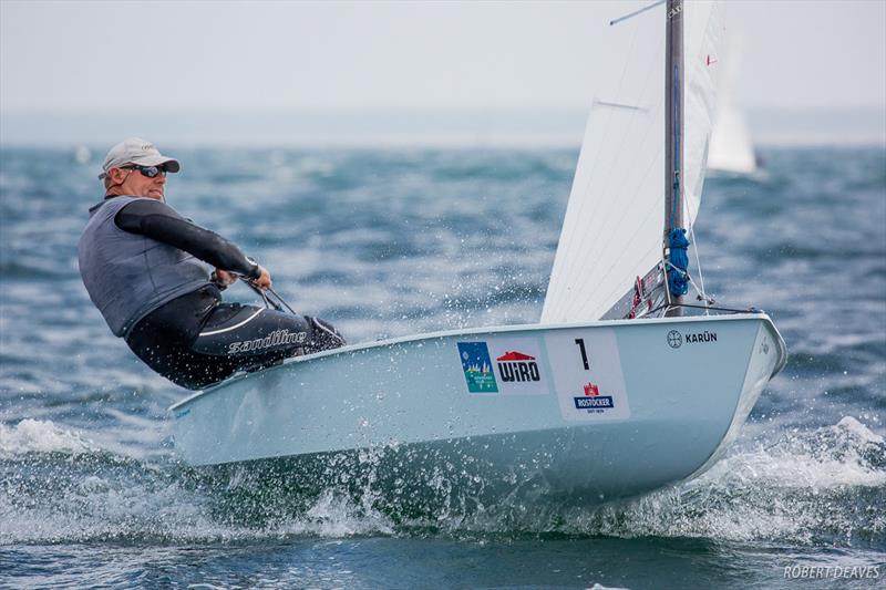 Thomas Hansson-Mild on day 4 of the OK Dinghy World Championship photo copyright Robert Deaves taken at  and featuring the OK class