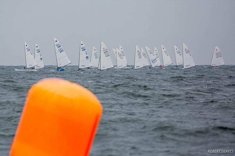 Richard Burton (2183) leads down the first reach in Race 5 on day 4 of the OK Dinghy World Championship photo copyright Robert Deaves taken at  and featuring the OK class