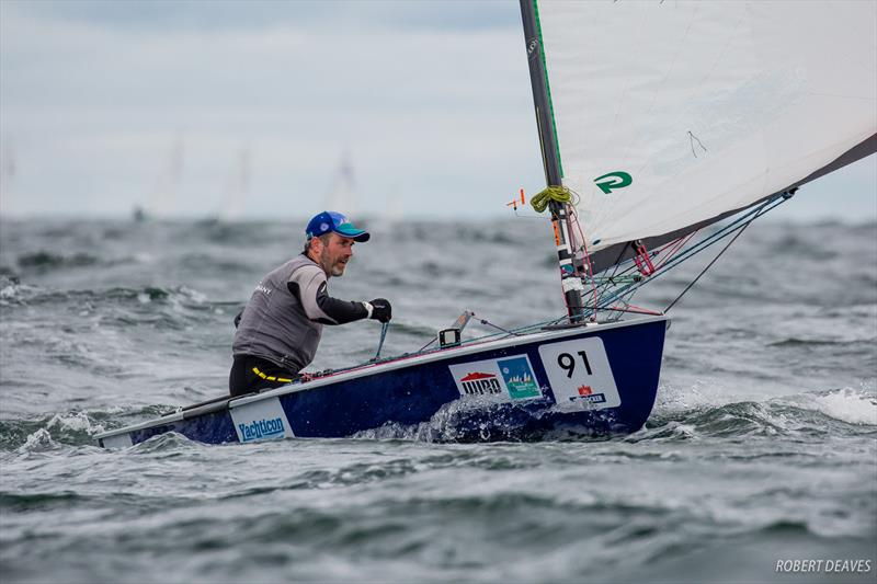 Andreas Deubel on day 5 at 2018 OK Dinghy World Championship, Warnemünde photo copyright Robert Deaves taken at  and featuring the OK class
