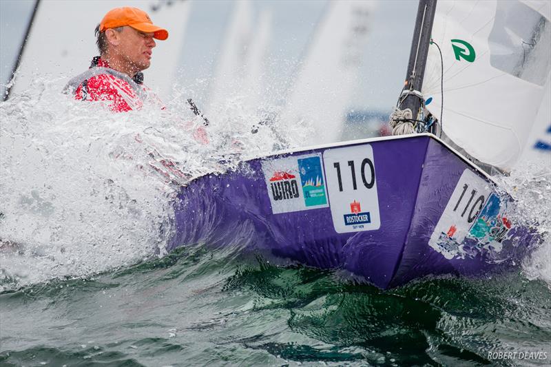 Gunter Arndt on day 5 at 2018 OK Dinghy World Championship, Warnemünde photo copyright Robert Deaves taken at  and featuring the OK class